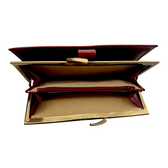 Vintage Golunski Red Larissa Goat Leather Wallet W/ Brass Clasp Made in England - Picture 4 of 4